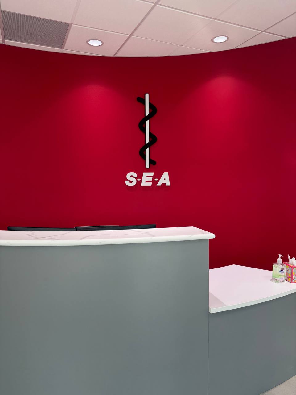Dimensional lobby sign installed by High Country Finish and Repair CO — SEA reception, Denver